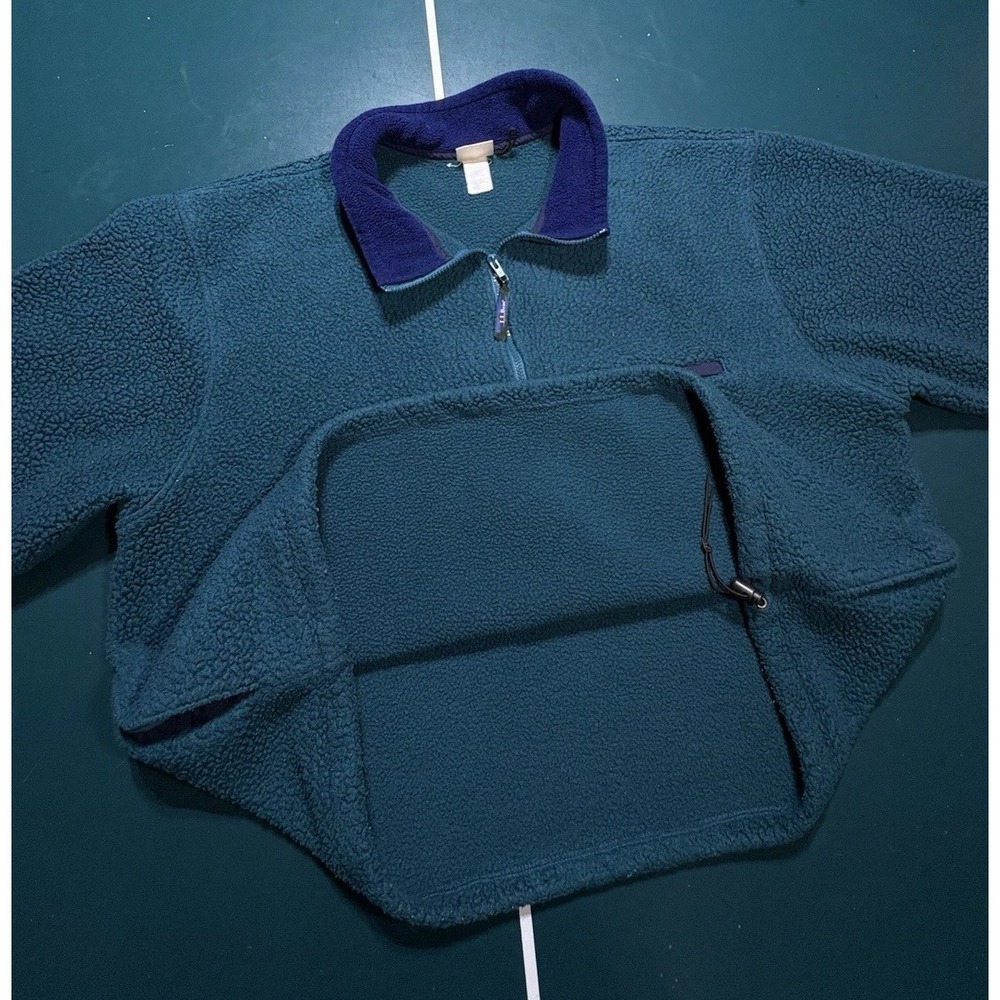 Vintage 90s LL Bean Deep Pile Fleece Pullover Men's XL Blue Green Half Zip USA - Picture 8 of 11